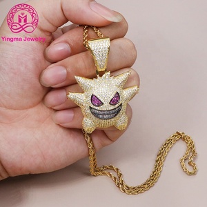 Ciondolo diavolo ghiacciato Moissanite personalizzato in argento Sterling 925 con collana Hip Hop Moissanite placcata oro per uomo - Product Image 2