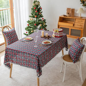 Christmas Plaid <b>Tablecloth</b> Rectangular Embroidered Snowflake Pattern Polyester Home Decor Pom Pom Edges - Product Image 2