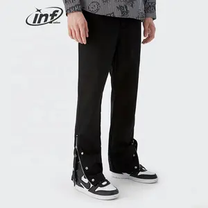 INFLATION Black Flare Functional Pants Button Zipper Leg Open Twill Fabric y2k Men Boy Pants