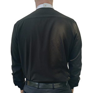 Chemise de clergé en coton pur noir à manches longues avec poche, patte de boutonnage dissimulée, col romain, chemise de prêtre, fabricant OEM - Product Image 2