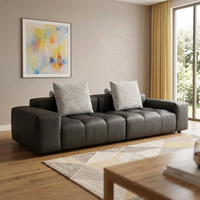 Modernes 3200mm Anthrazitgraues Ledersofa mit Niedrigprofil-Tufting, Breiten Armlehnen und Quadratischen Edelstahlbeinen für Villa, Fitnessraum und Wohnzimmer
