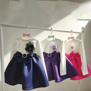 2025 autunno bambina a maniche lunghe con fiocchi Patchwork <span class=keywords><strong>abiti</strong></span> <span class=keywords><strong>da</strong></span> <span class=keywords><strong>principessa</strong></span> <span class=keywords><strong>rosa</strong></span> blu Navy viola - Product Image 2