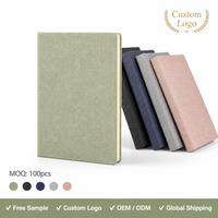 Carnet à couverture rigide en tissu de lin avec logo personnalisé, vente en gros, A5, OEM, couverture en tissu naturel tissé, journal écologique, planificateur