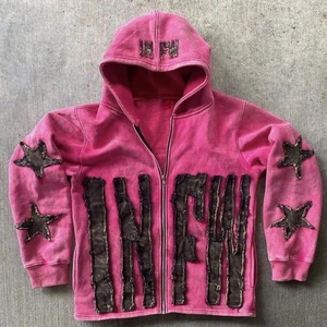 <b>Dropshipping</b> Custom high quality Men 500 Gsm Distressed Applique Patch Embroidery Acid Wash Zip up Hoodie - Product Image 4