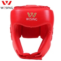 Casque de protection en cuir noir, bleu et rouge WESING pour arts martiaux, casque d'entraînement, protège-tête de boxe