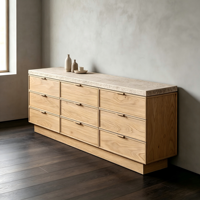 Commode à 9 tiroirs en bois massif brossé, avec dessus en pierre de travertin écologique et couleur personnalisable, pour la décoration de chambre et de villa