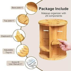 Rotating bamboo makeup <b>storage</b> box, 360-degree adjustable bamboo <b>dressing</b> <b>table</b>, makeup rack, perfume display rack - Product Image 1