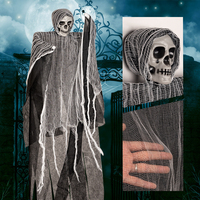 Décorations d'Halloween Tête de Mort en Gaze à Suspendre pour Extérieur, Cour, Chambres Hantées, Maison Bâillonnée, Ambiance Horreur, Noir 75cm