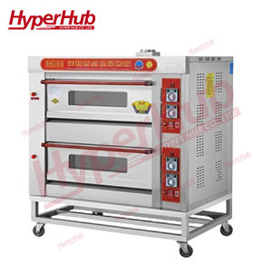 فرن مخبز تجاري من الفولاذ المقاوم للصدأ بطابقين وأربعة صواني |   فرن خبز رقمي يعمل بالغاز/الكهرباء للخبز والبيتزا والكعك - Product Image 5