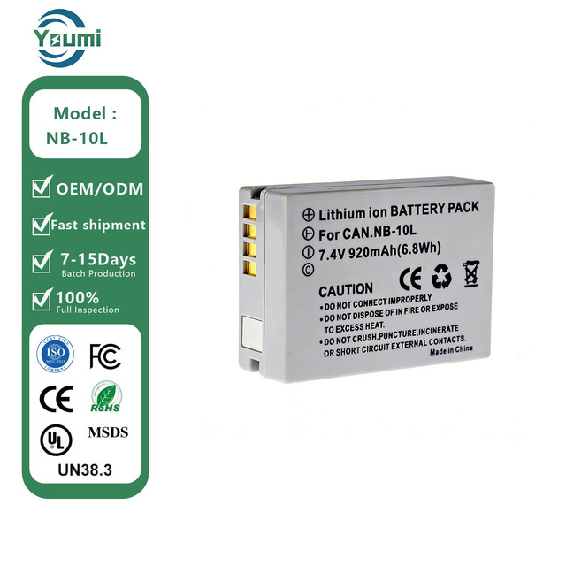 7.4V 950MAH Digital Camera Battery NB-10L for Canon PowerShot G1X G15 SX40 SX50 HS Lithium Ion Battery