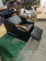 Chaise de lavage de cheveux pour salon de beauté, en cuir, métal, bois, avec pompe hydraulique réglable, couleur et matériau au choix