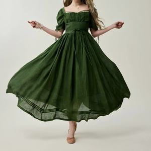Nouvelle arrivée, robe d'automne décontractée de haute qualité, robe en lin à manches courtes, robe corset, robe maxi modeste - Product Image 1