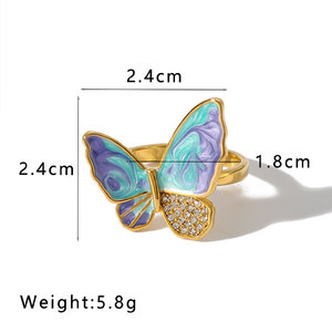 Anillos Finos para Mujer Resistentes al Deslustre e Impermeables, Chapados en Oro PVD de 14k y 18k, con Diamantes de Mariposa, Anillo de Acero Inoxidable 316L con Esmalte para Mujer - Product Image 6