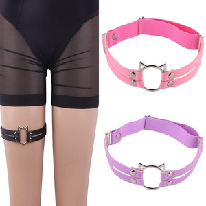 Women Pu Leather <b>Cat</b> Head Garter Belt Leg <b>Ring</b> With Adjustable Strap Street Style Accessory - Product Image 1