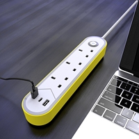 Rallonge électrique en plastique à double couleur et design simple, prise UK 13A avec 3/4 prises et 2 ports USB