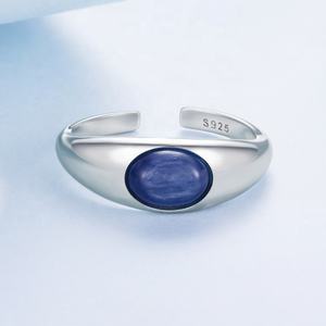 OEM Plata 925 Sterling Silver Blue Adjustable Fine Jewelry Ring Ladies Big Gemstone Luxury Simple Chunky Sapphire Finger Rings - Product Image 4