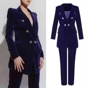 Factory Direct Custom Fluwelen Vrouwen Business Blazer Broek Pak Set Voor Werk