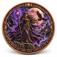 Pièce de monnaie d'imitation en cuivre pur 999 de 1 oz, électroplaquée, série Halloween, Sorcière Sombre, en relief 3D, couleur UV, artisanat métallique