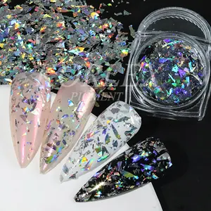 Eco friendly Chunky Glitter Nail Art Holographic Flakes Galaxy Laser Effect Rainbow Powder Silver Holographic Pigment Flakes