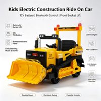 Mobil Bulldozer Listrik 12V untuk Anak-anak, Mainan Konstruksi dengan Remote Control, Bucket yang Dapat Diangkat, Bluetooth, dan Edukasi Dini