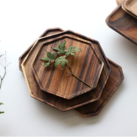 Plateau de service moderne en bois d'acacia, design polygonal sculpté, multifonctionnel, portable, facile à nettoyer, réutilisable, pour salon et cuisine
