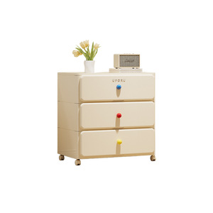 Multi Layer Bedside Storage <b>Cabinet</b> With Drawers Creamy White Movable Thickened Integrated Organizer For Bedroom - Product Image 3