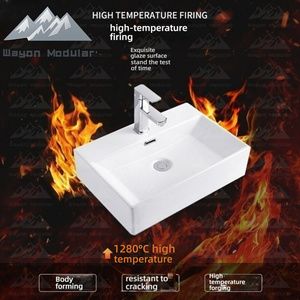 <span class=keywords><strong>Lavabo</strong></span> Moderno Rettangolare in Ceramica Bianca con Foro Integrato per Rubinetto e Troppopieno per Progetti Alberghieri e Residenziali - Product Image 4