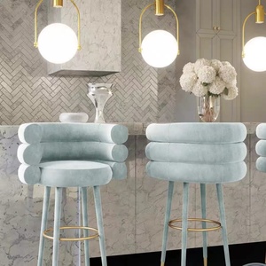 Nouvelle <span class=keywords><strong>Chaise</strong></span> Haute <span class=keywords><strong>de</strong></span> <span class=keywords><strong>Bar</strong></span> en Velours avec Cadre Métallique, Design Luxe Populaire pour Restaurant, Cuisine et Salon - Product Image 2