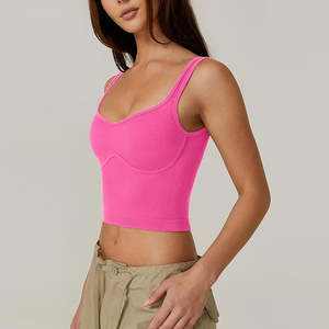 Débardeurs courts sans manches en maille côtelée sans couture à encolure cœur pour <span class=keywords><strong>femme</strong></span>, idéaux pour les sorties - Product Image 3