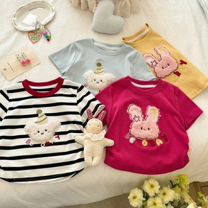 Girls Cartoon Rabbit Short Sleeve T-Shirt Cotton Summer Round Neck 3D Embroidered Top Kids Clothes - Product Image 3