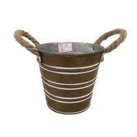 Fournitures pour Jardin et Maison Pots Ronds pour Plantes Grasses Poignées en Corde Décoration d'Intérieur Pot de Fleurs en Zinc Galvanisé Bac à Plantes Artificielles Vase