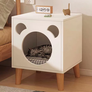 Cama para Gatos Clásica Cuadrada con Patas de Madera Maciza y Mesita de Noche - Diseño Ecológico y Duradero con Características Desmontables y Lavables - Product Image 3