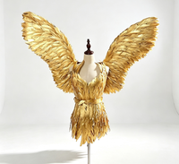 Luxuriöses goldenes Federkleid mit großen Engelsflügeln, Bühnenkostüm für Damen, für Nachtclub, Modenaufnahmen, Cosplay-Party