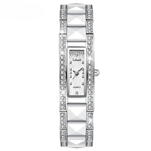 New Women's Rectangular Steel Band <b>Watch</b> Crystal Encrusted Ceramic <b>Case</b> 18mm Delicate Small Dial Waterproof Women's Quartz <b>Watch</b> - Product Image 2