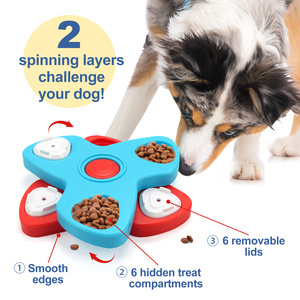 Jouet interactif pour chien : Distributeur de friandises à 3 niveaux rotatifs avec 2 zones de léchage et 9 couvercles amovibles pour une alimentation lente - Product Image 3