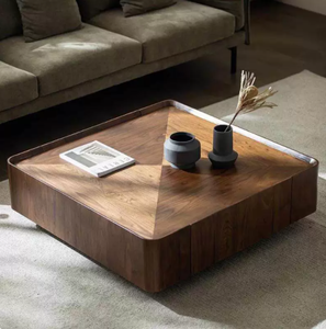 Italian Minimalist Solid Black <strong>Walnut</strong> <strong>Coffee</strong> <strong>Table</strong> with Storage Nordic Modern Designer square Jiangsu Origin - Product Image 5