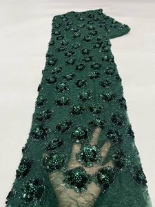 NI.AI Nouveau design Tissu en dentelle perlée <span class=keywords><strong>à</strong></span> motif floral brodé de sequins, tissu en maille de dentelle pour robe - Product Image 4