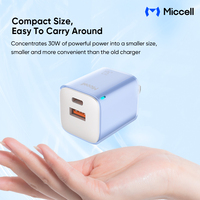 Chargeur mural Miccell Safe 30W GaN avec contrôle intelligent de la température, adaptateur USB C pour une utilisation quotidienne en extérieur, iPhone Android