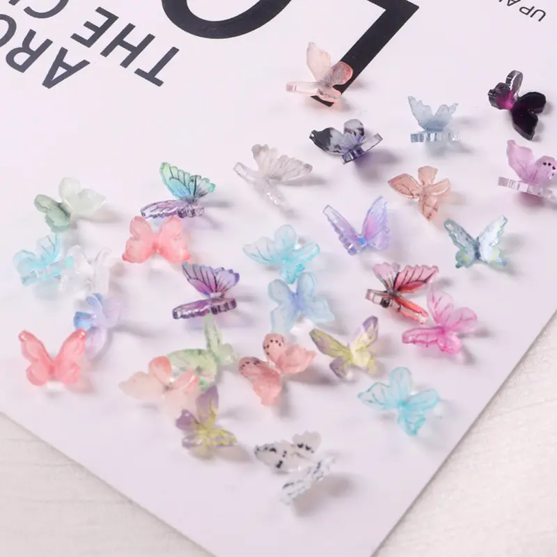 Tszs 2023 encantos de borboleta para unhas, decorações de borboleta acrílica 3d de cristal para unhas, design de unha de verão
