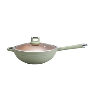 Lanya Non Stick Wok Avocado Green With Lid Induction Compatible Easy Cleaning Saute Pan - Product Image 1