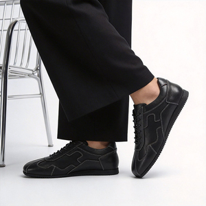 Chaussures décontractées pour hommes en cuir véritable de qualité supérieure, élégantes, noires, streetwear, plates, légères, pour l'extérieur - Product Image 6