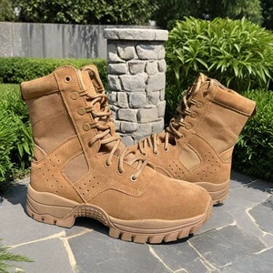 รองเท้าบูทผู้ชายสีน้ำตาลหนังแท้กันน้ำสำหรับฝึกซ้อมกลางแจ้งแบบมีซิปด้านข้างส้นเตี้ยพื้นยางหนาปกติ - Product Image 2