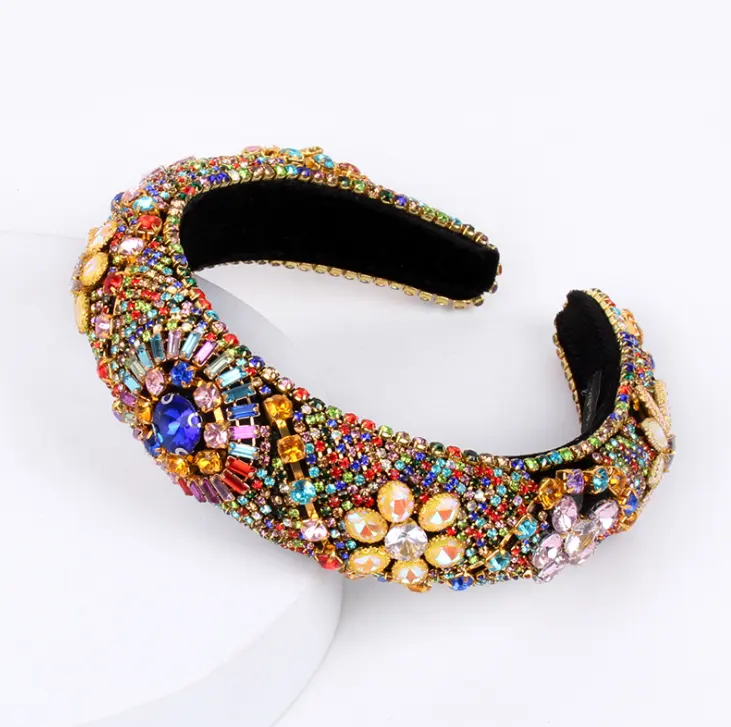 Nóng Bán Baroque Công Nghiệp Nặng Headband Màu Kim Cương Đầy Đủ Rhinestone Headband Cho Phụ Nữ Prom Catwalk Phụ Kiện Tóc