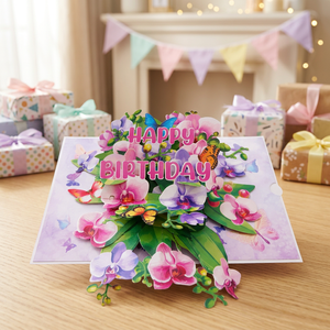 การ์ดอวยพรวันเกิดแบบป๊อปอัพ 3 มิติ ลายกล้วยไม้ ยี่ห้อ Viet-craft Paper Crafts เป็นมิตรกับสิ่งแวดล้อม รีไซเคิลได้  ตกแต่งด้วยการเคลือบเงาแบบกำหนดเอง - Product Image 2