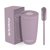 Everich ODM 350ml Gobelet à café 304SS Support de tasse sous vide isolé à double paroi personnalisé avec couvercle rabattable mousseur à lait et brosse
