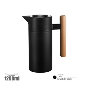 Carafe à café thermique à double paroi en acier inoxydable, isolée sous vide, avec couvercle à bouton-poussoir, poignée en <span class=keywords><strong>bois</strong></span>, infuseur à thé, thermos anti-fuite - Product Image 5