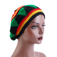 Disfraz de pelo negro largo Dreadlocks peluca sombrero Reggae estilo jamaicano Rasta sombrero ganchillo boina de punto sombreros