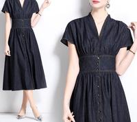 Droma 2025 Été Nouveau Design Fashion Retro Denim Dress Elegant Custom Oem Casual Dresses for Women