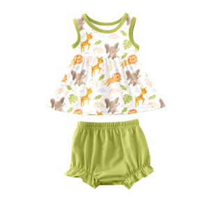 Conjunto de Túnica sin Mangas y Pantalones Cortos con Volantes para Bebé Niña, Estampado de Seda de Leche, Atuendo de Verano con Estampado Completo para Niñas - Product Image 5