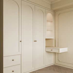 Customizable <b>French</b>-<b>style</b> Cream-colored Wood Bedroom <b>Wardrobe</b> with Adjustable Shelves Eco-Friendly Design for Villa & Hotel Use - Product Image 5
